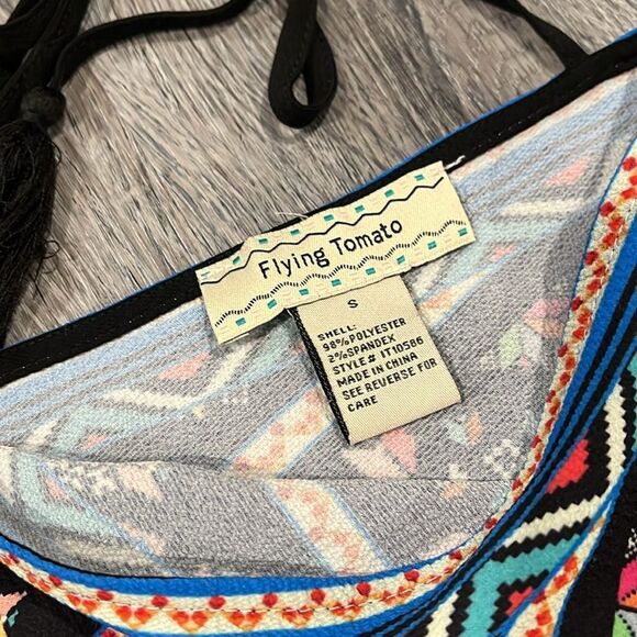 Flying Tomato Floral V-Neck Boho Women's Top - Black and Blue - small - Picture 5 of 6